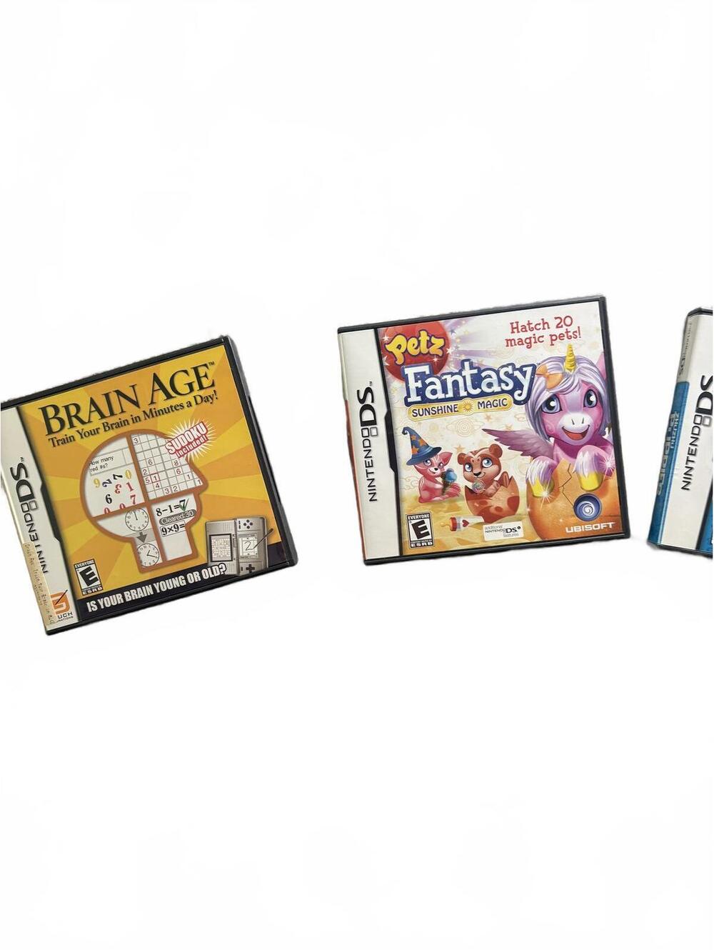 Nintendo DS and DS Lite Game Cartridge- Brain Age, Petz Fantasy, Shrek Supa